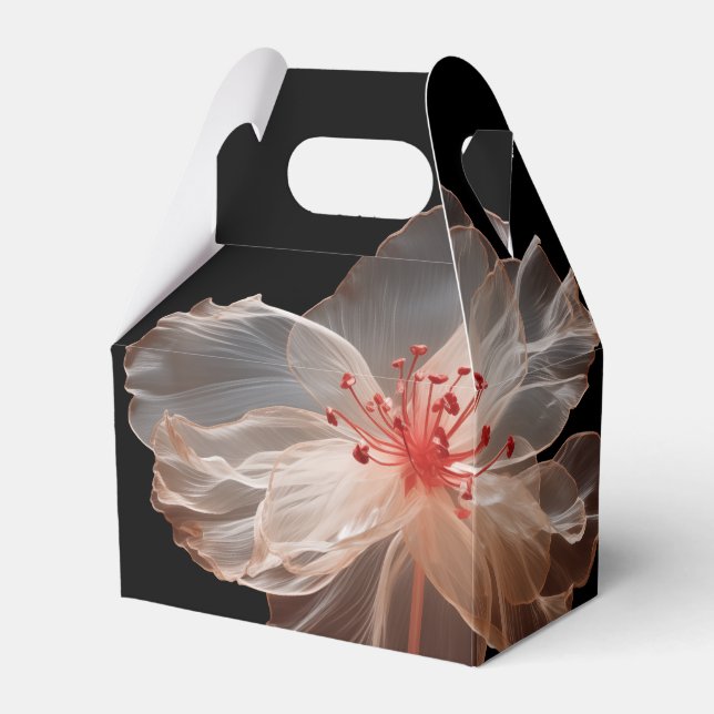 Elegant halvgenomskinlig blomma på svart presentaskar (Framsidan Sidan)