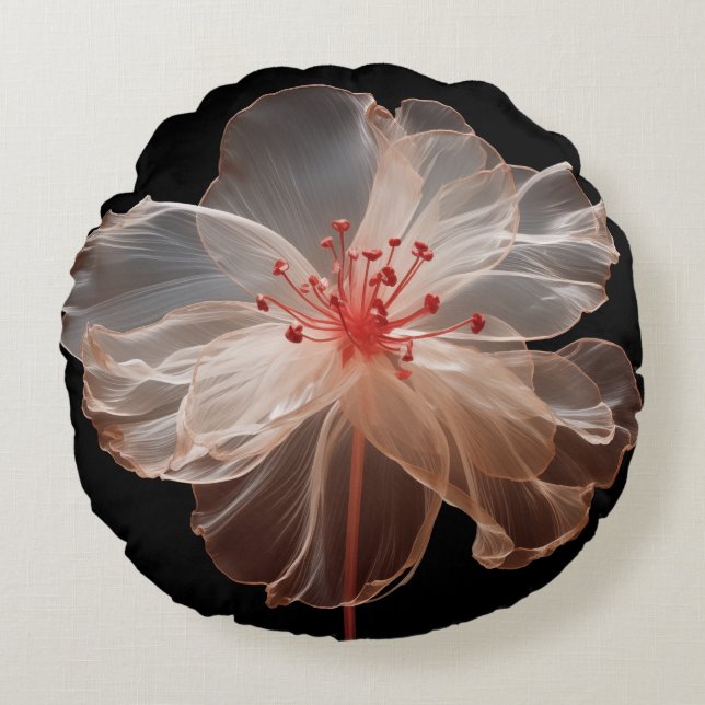 Elegant halvgenomskinlig blomma på svart rund kudde (Framsidan)