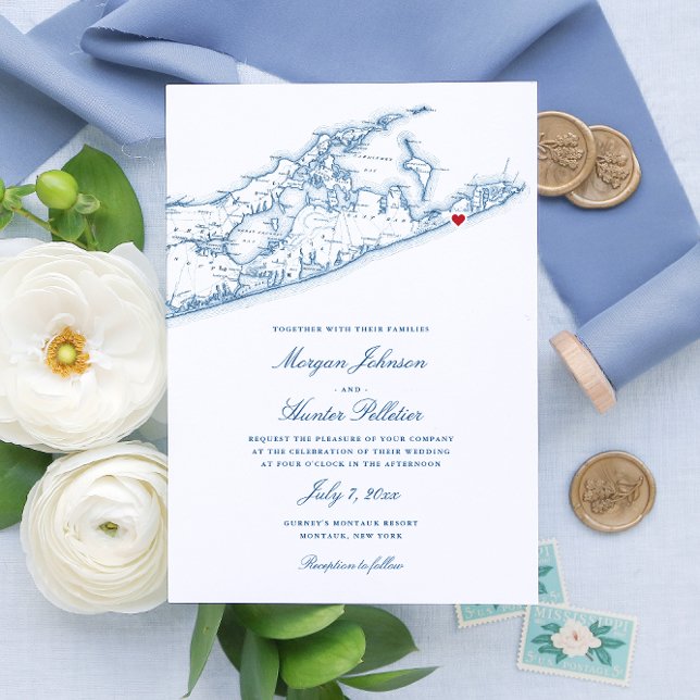 Elegant Hampton Montauk Bröllop Inbjudningar (These Hamptons Wedding Invitations are perfect for your wedding in Montauk or North Fork.)