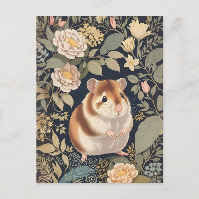 Elegant Hamster William Morris Inspired Blommigt Vykort (Framsida)