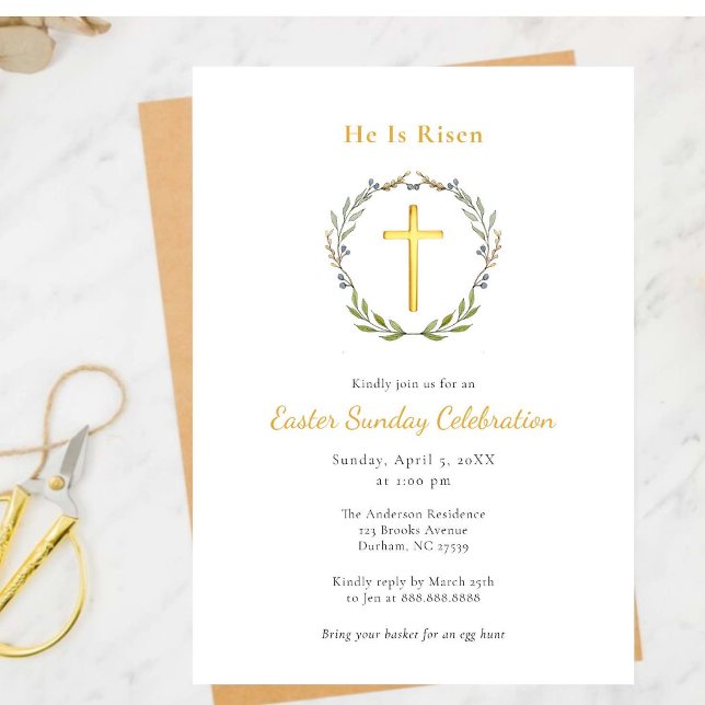 Elegant Han är Risen Guld Kor Christian Påsk Inbjudningar (Skapare uppladdad)