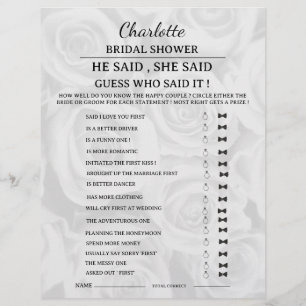 Elegant Han sa Hon sa Bröllopsduschspel Reklamblad