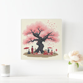 Elegant Hanami Cherry Blossom Wall Clock Fyrkantig Klocka