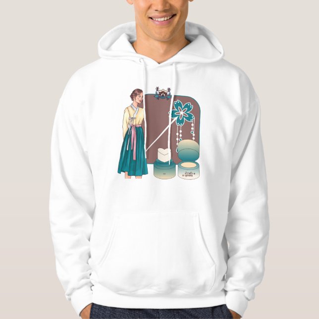 Elegant Hanbok & Blommig Sminkkonst Hoodie (Framsida)