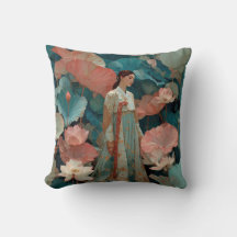 Elegant Hanbok-kvinna i rosa lotusträdgård