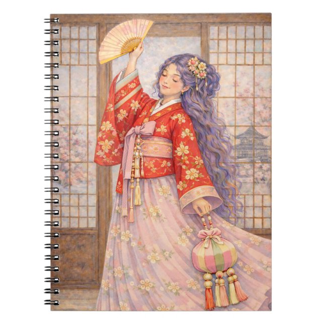 Elegant Hanbok med fläkt Anteckningsbok (Framsidan)