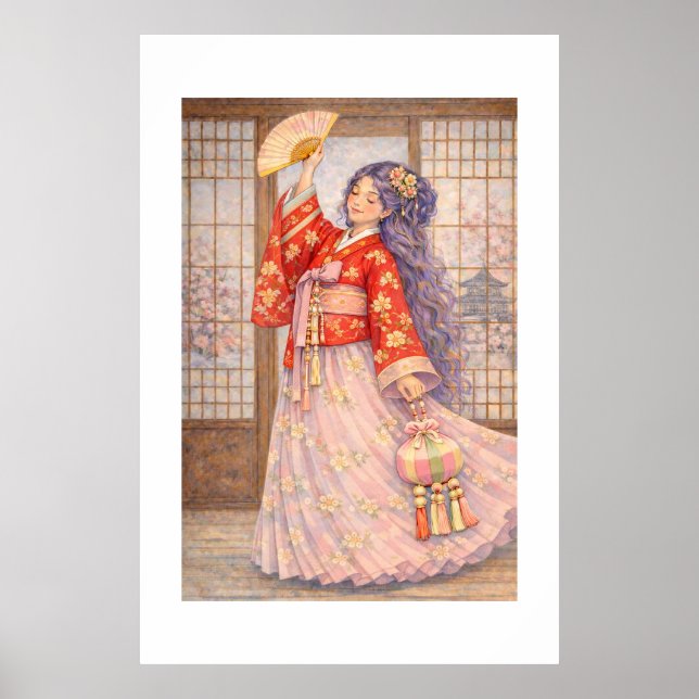 Elegant Hanbok med fläkt Poster (Framsidan)