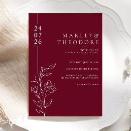 Elegant Hand Drawn Floral Burgundy Wedding Inbjudningar