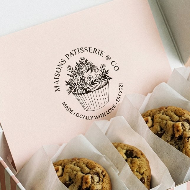 Elegant Hand Drawn Floral Cupcake Bakery Business  Stämpel (Elegant Hand Drawn Floral Cupcake Bakery Business Rubber Stamp)