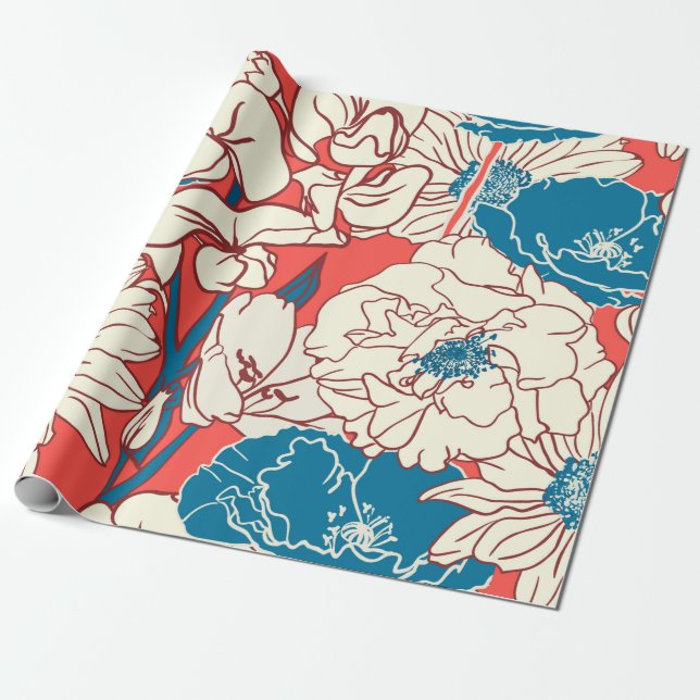 Elegant hand drawn Floral pattern, Garden flowers. Presentpapper (Utrullad)