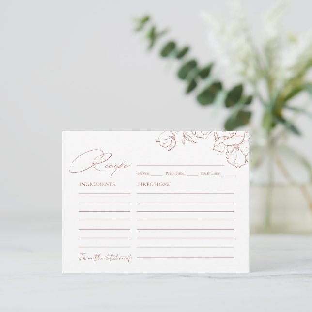 Elegant hand drawn floral terracotta Recipe Card Vykort (Stående Fram)