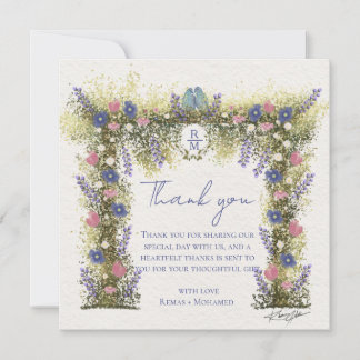 Elegant Hand-Drawn Floral Wedding Thank You Card Tack Kort