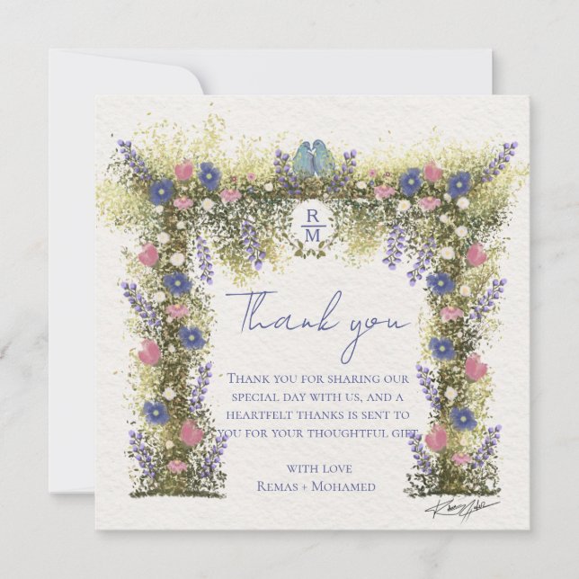 Elegant Hand-Drawn Floral Wedding Thank You Card Tack Kort (Framsida)