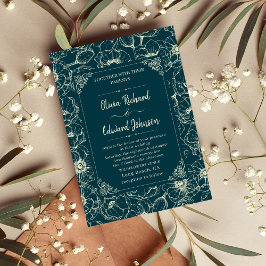 Elegant Hand Drawn golden Flower bröllop Inbjudningar