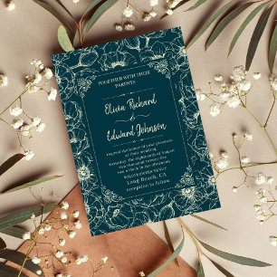 Elegant Hand Drawn golden Flower bröllop Inbjudningar