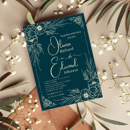 Elegant Hand-Drawn golden Flowers. Bröllop Inbjudningar