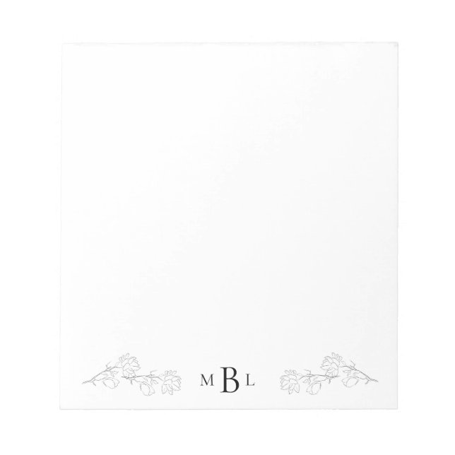 Elegant Hand-Drawn Jasmine Monogram Anteckningsblo Anteckningsblock (Framsida)