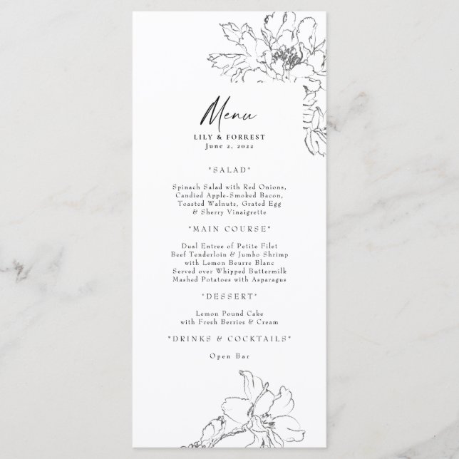 Elegant Hand-Drawn Pencil Blommigt Menu Meny (Framsida)