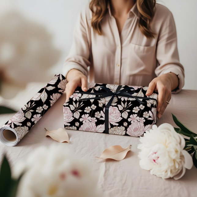 Elegant Hand-Drawn Peony & Leaf Floral Pattern Presentpapper (Elegant Hand-Drawn Peony & Leaf Floral Pattern Wrapping Paper)