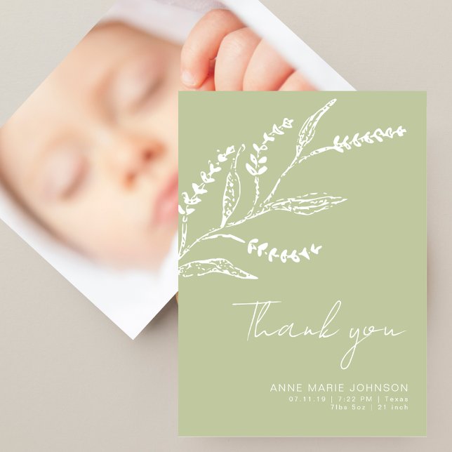 Elegant Hand-drawn Sage Green Baby Shower Tack Kort (Skapare uppladdad)