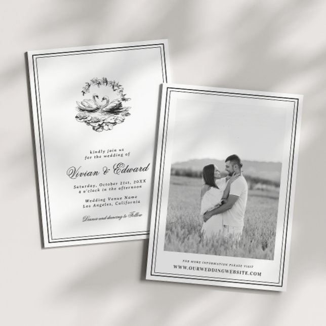 Elegant Hand Drawn Swan Vintage Botanical Wedding Inbjudningar (Skapare uppladdad)