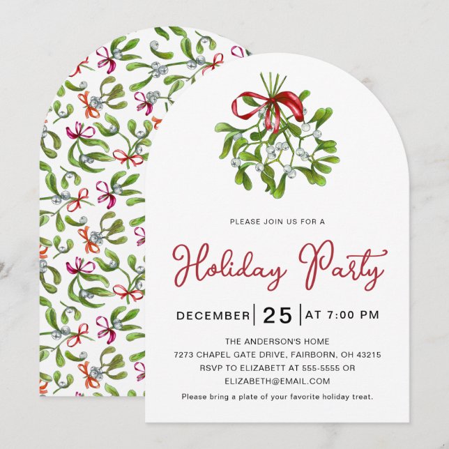 Elegant Hand Drawn Watercolor Mistletoe Christmas Inbjudningar (Fram/baksida)