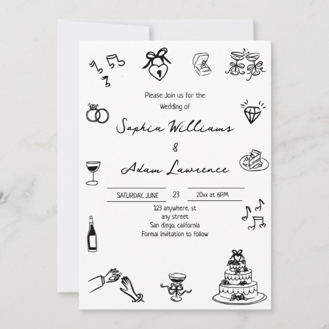Elegant Hand Drawn Wedding Invitation Inbjudningar (Framsida)
