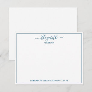 Elegant Hand Lettered Blue Namn Adress Anteckningskort