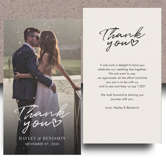 Elegant Hand-Lettered Bröllop Photo Tack Anteckningskort (Elegant Hand-Lettered Wedding Photo Thank You Note Card)