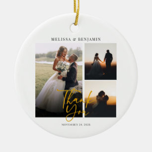 Elegant Hand-Lettered Bröllop Photo Tack Julgransprydnad Keramik