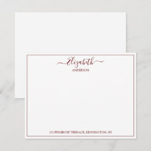 Elegant Hand Lettered Burgundy Namn Adress Note Anteckningskort
