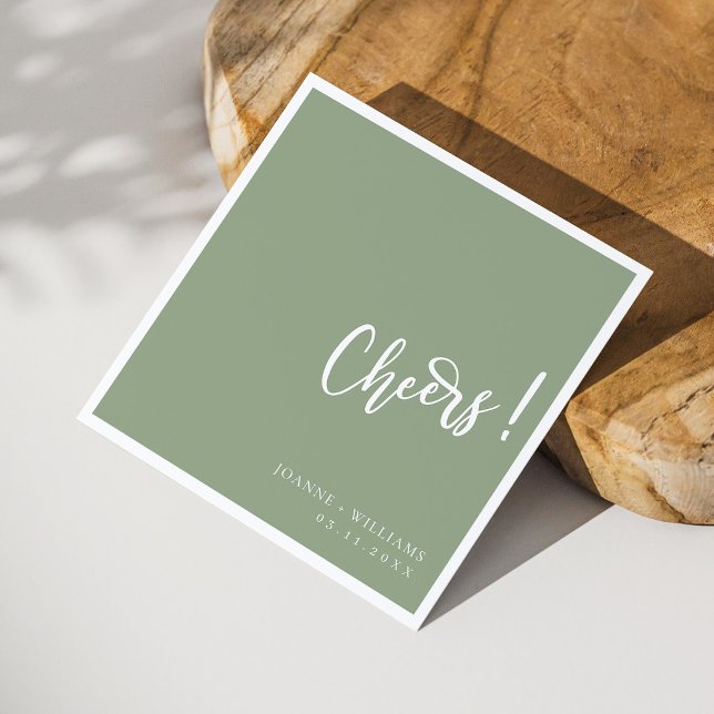 Elegant Hand-Lettered Cheers: Sage Grönt Bröllop Pappersservett (Personalized Elegant Hand-Lettered Cheers: Sage Green Wedding Napkins)