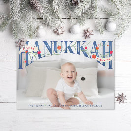Elegant Hand-Lettered Lycklig Hanukkah-fotokort Tack Kort
