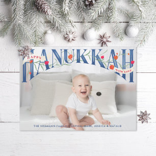 Elegant Hand-Lettered Lycklig Hanukkah-fotokort Tack Kort
