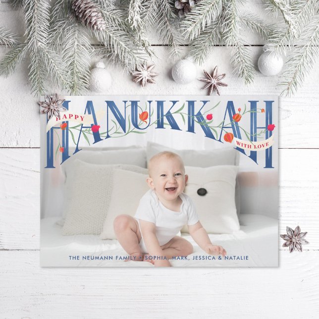 Elegant Hand-Lettered Lycklig Hanukkah-fotokort Tack Kort (Skapare uppladdad)