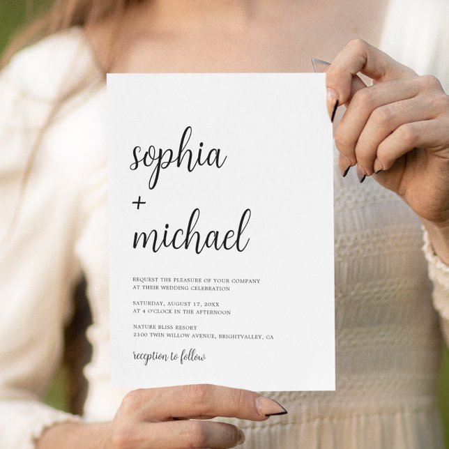 Elegant Hand Lettering Black White Bröllop Inbjudningar (Skapare uppladdad)