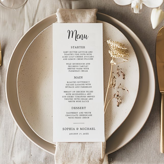 Elegant Hand Lettering Black White Bröllop Meny (Skapare uppladdad)