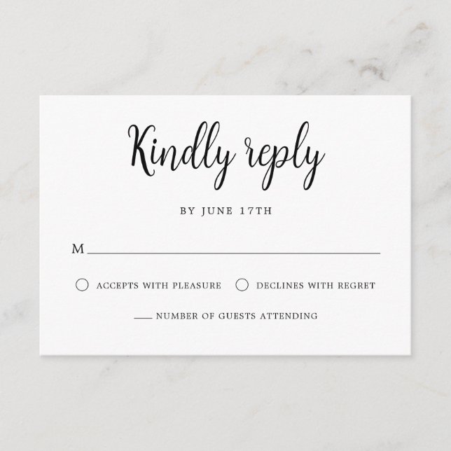 Elegant Hand Lettering Black White Bröllop OSA Kort (Framsida)