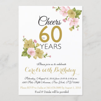 Elegant Hand målad blomma 60:e födelsedagen Inbjud Inbjudningar