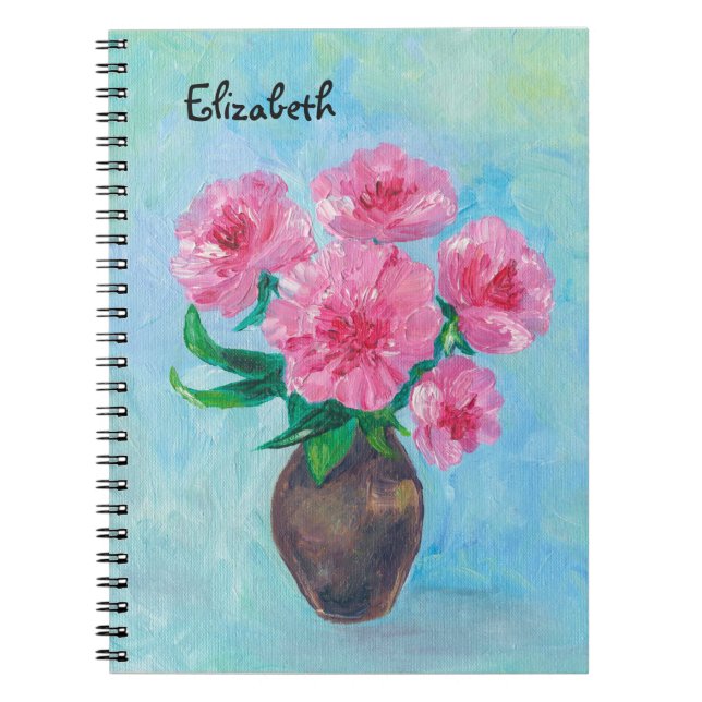 Elegant Hand målade Peony Flowers Monogram Anteckningsbok (Framsidan)