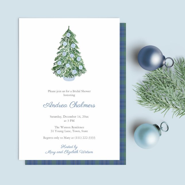 Elegant Hand Pasigned Helgdagar Träd Möhippa Inbjudningar (Elegant Hand Painted Chinoiserie Holidays Tree Bridal Shower Invitation)