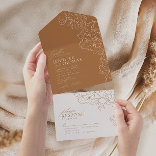 Elegant hand plockade blommigt golden fall bröllop