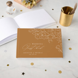 Elegant hand plockade blommigt golden fall bröllop gästböcker