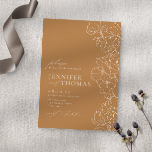 Elegant hand plockade blommigt golden fall bröllop inbjudningar