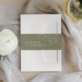 Elegant hand plockade blommigt Sage grönt bröllop Band För Inbjudningskort