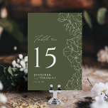Elegant hand plockade blommigt Sage grönt bröllop Bordsnummer<br><div class="desc">Elegant, delikat illustration av hand plockade och modern manusattypografi, i grönt för mörk och vitt färg, enkel och romantisk. Underbara blommigt-kort för bord för det moderna ryska bröllop, land trädgårdsbröllop och enkelt boho bröllop under sommar och vinter. Fullt anpassade med färg för att matcha bröllop temat. Visa alla matchande delar...</div>