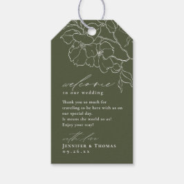 Elegant hand plockade blommigt Sage grönt bröllop Presentetikett