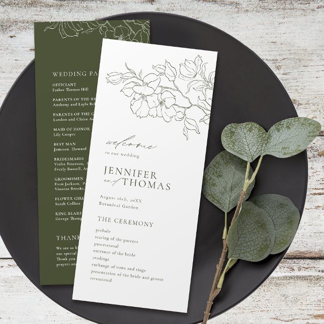Elegant hand plockade blommigt Sage grönt bröllop Program (Elegant hand drawn floral sage green wedding program)
