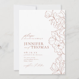 Elegant hand plockade blommigt terracotta bröllop inbjudningar