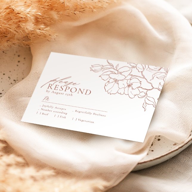 Elegant hand plockade blommigt terracotta bröllop OSA kort (Elegant hand drawn floral terracotta wedding RSVP card)